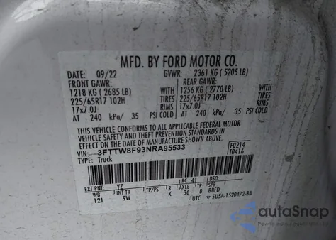 2022 Ford Maverick Xl z USA, uszkodzony, nr VIN 3FTTW8F93NRA95533